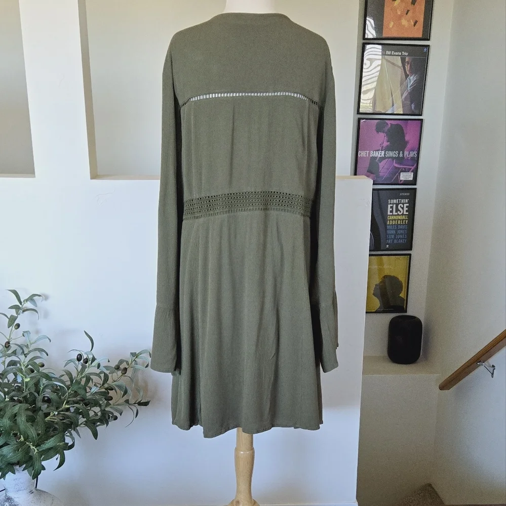 TORRID Mini Gauze Lace-Up Skater Dress Olive Green 4X - Picture 11 of 14